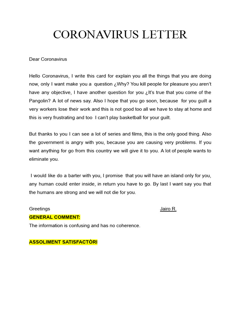 Coronavirus Letter | PDF