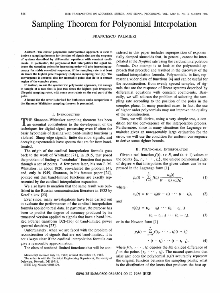 Polynomial Interpolation Sampling Theorem | PDF | Interpolation ...