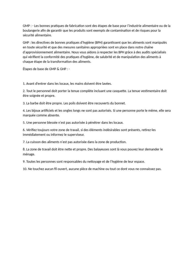 Bonnes pratiques GMP et GHP en 2025 | PDF | Nourritures | Hygiène