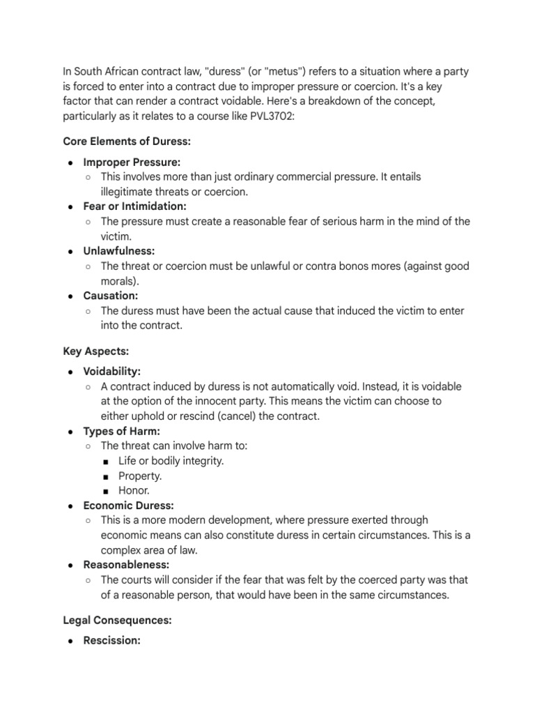 Understanding Duress in South African Law | PDF