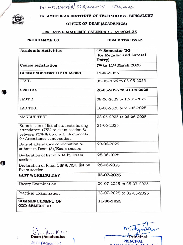 Academic Calendar 2024-25: UG Programme | PDF