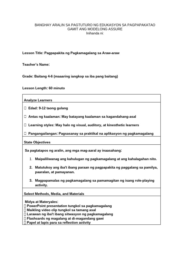 Lesson Plan_ Edukasyon Sa Pagpapakatao PDF