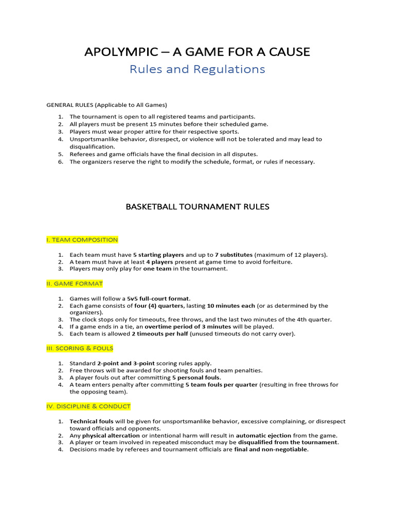 Tournament Rules and Regulations | PDF | Sports Rules And Regulations ...