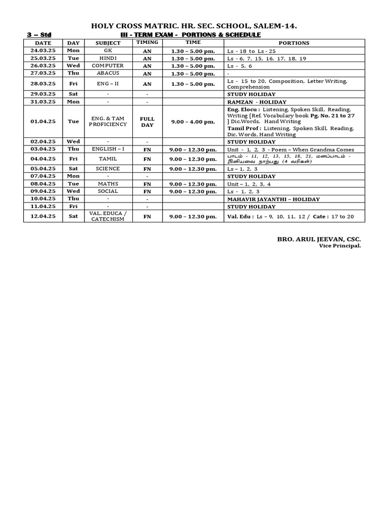 Term 3 Exam Schedule 2025 | PDF | Applied Linguistics | Learning
