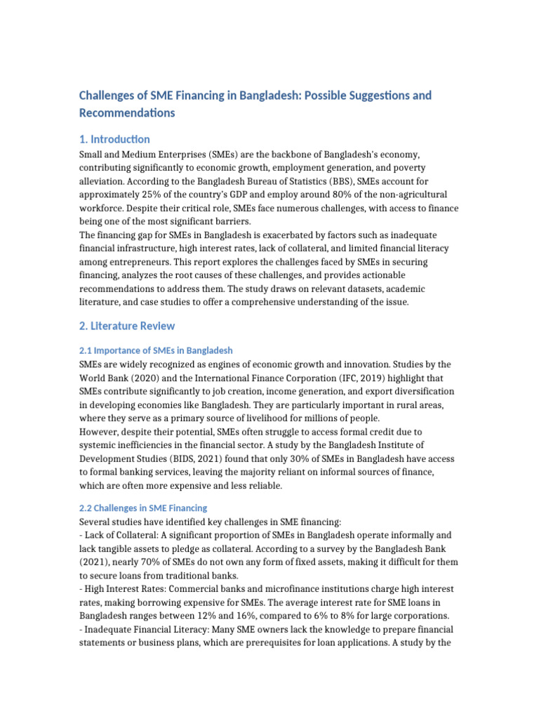 SME Financing Bangladesh | PDF | Small And Medium Sized Enterprises | Loans