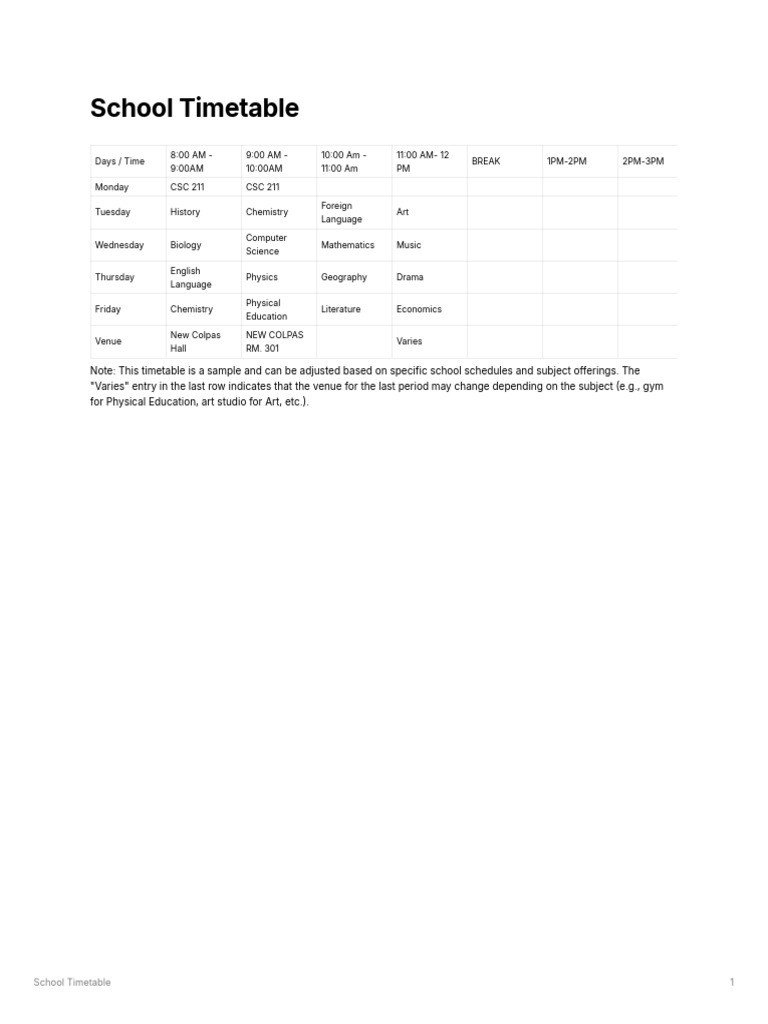 School Timetable | PDF