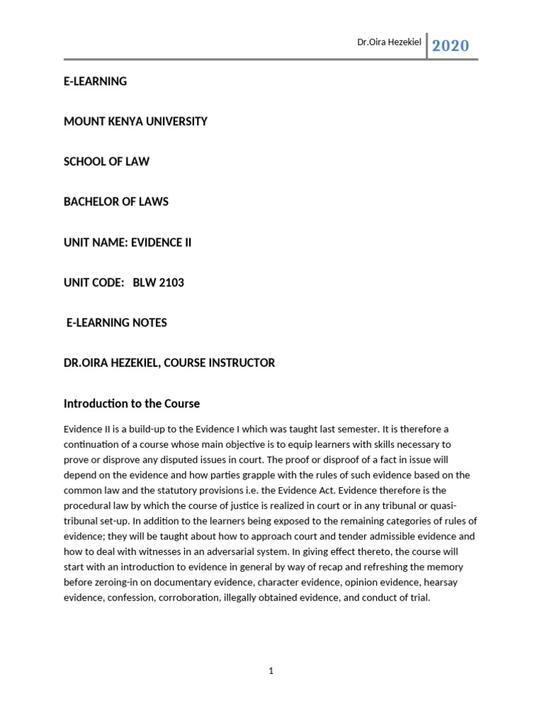 TOPIC 1,EVIDENCE II E-LEARNING | PDF | Evidence | Evidence (Law)