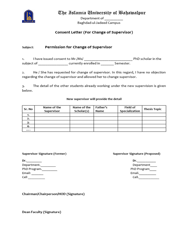 Consent for Supervisor Change Request | PDF