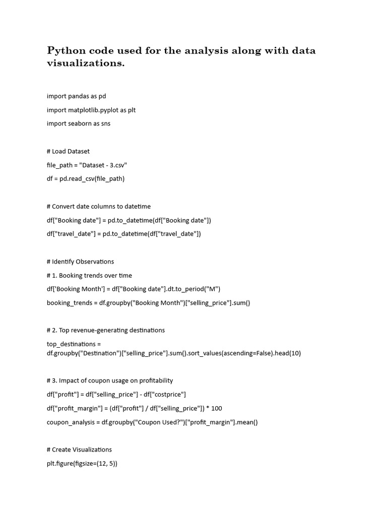 Python Code Used For The Analysis Along With Data Visualizations | PDF