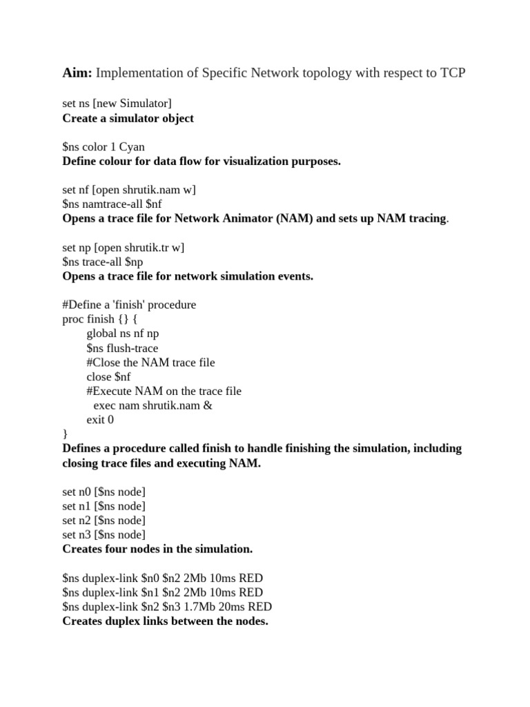 TCP Network Topology Simulation Setup | PDF
