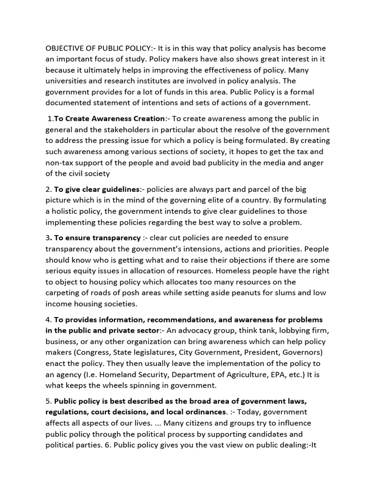 Objectives of Public Policy Explained | PDF | Policy | Social Justice