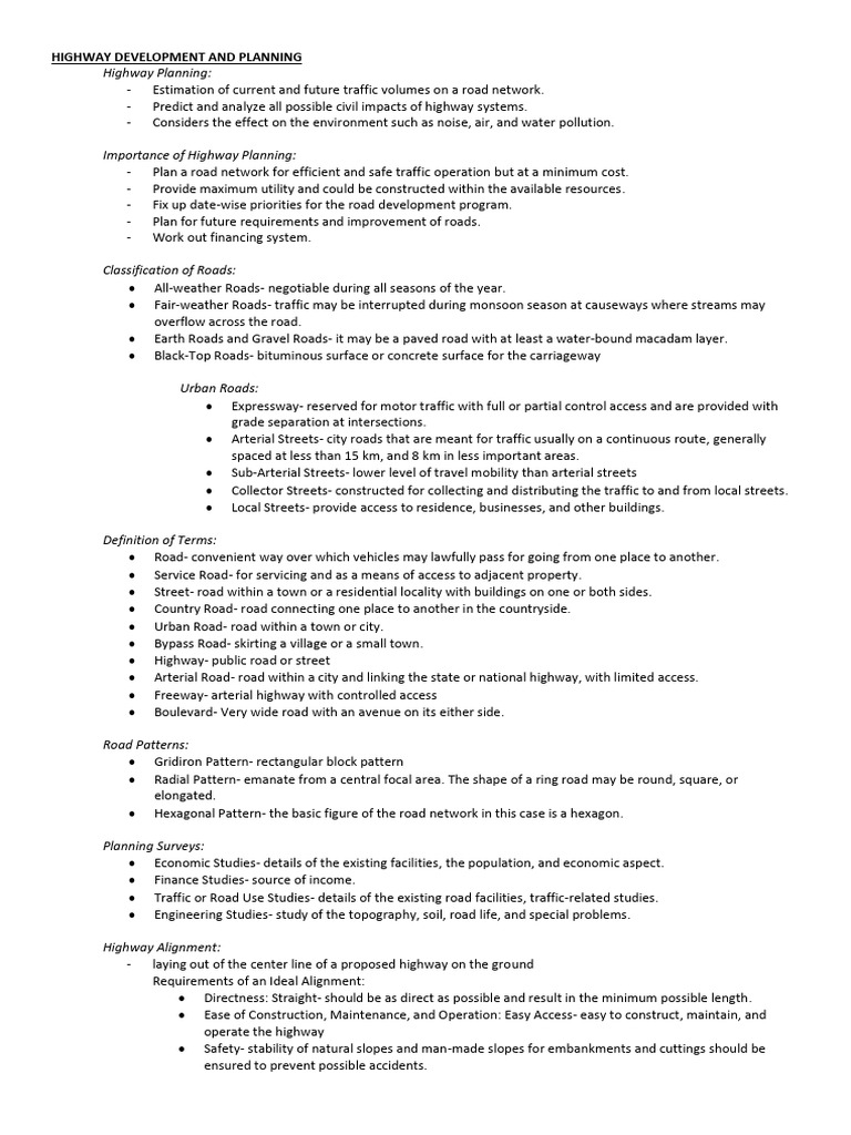 Highway Development and Planning Overview | PDF | Road | Controlled ...