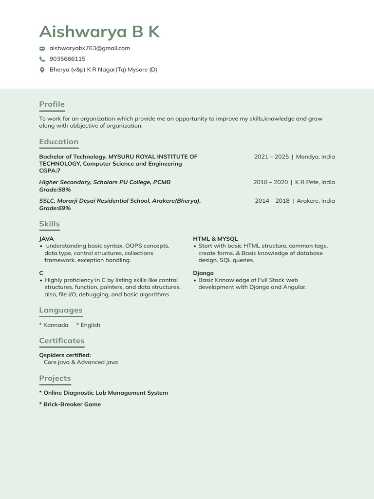 Aishwarya B K FlowCV Resume 20250222 Compressed Low | PDF