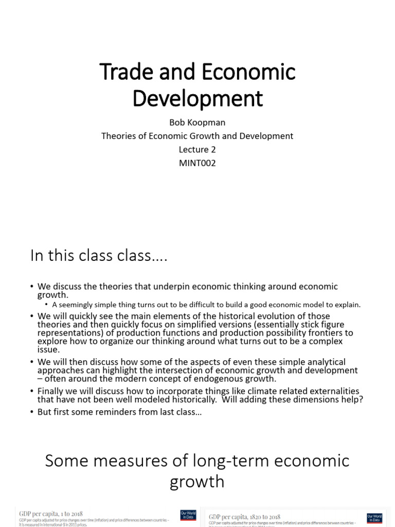 Trade and Economic Development Lecture 2 Theories of Economic Growth ...