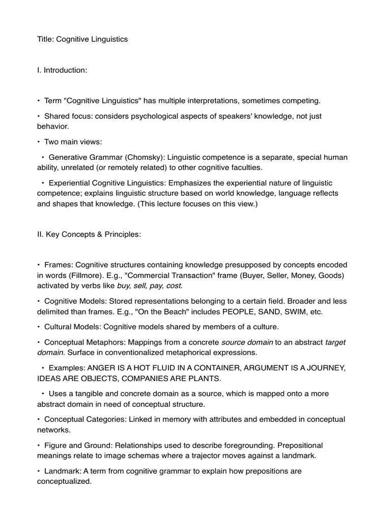 Understanding Cognitive Linguistics Concepts | PDF | Concept | Linguistics