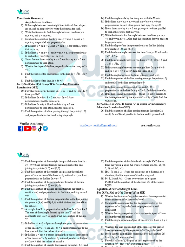 Unit _ 4 Coordinate Geomatry | PDF | Line (Geometry) | Perpendicular