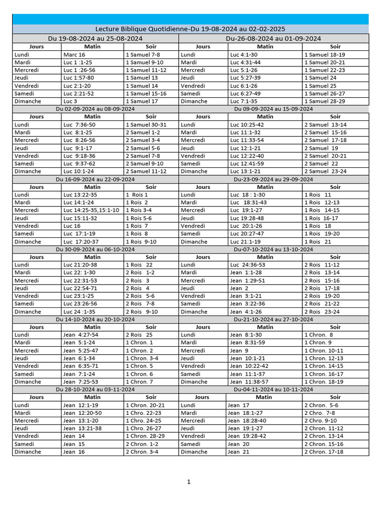 Lecture Biblique Quotidienne 2024-2025 | PDF | Bible | Livres de l ...