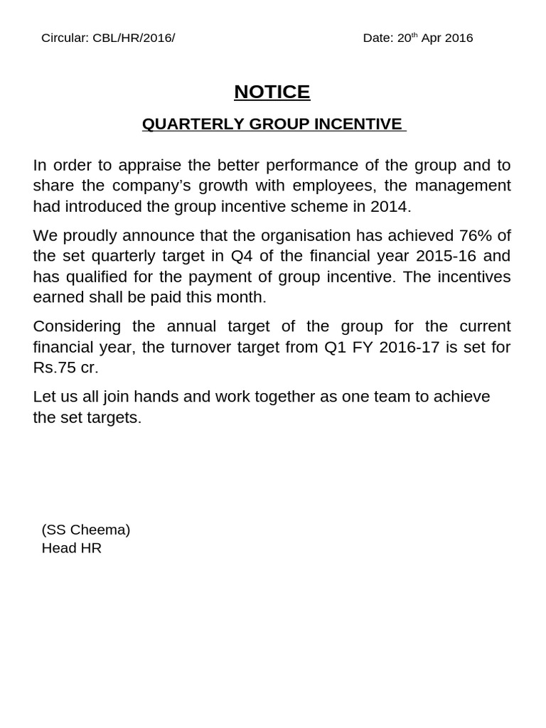 Q4 2015-16 Group Incentive Announcement | PDF