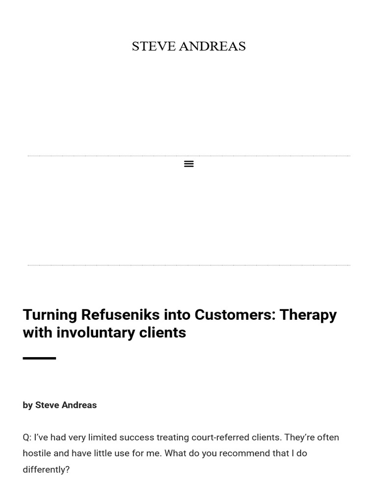 Turning Refuseniks Into Customers - Therapy With Involuntary Clients ...