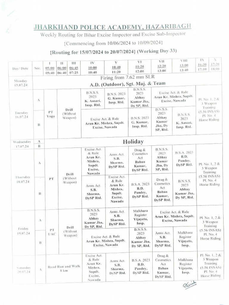 Excise Inspector Training Schedule | PDF