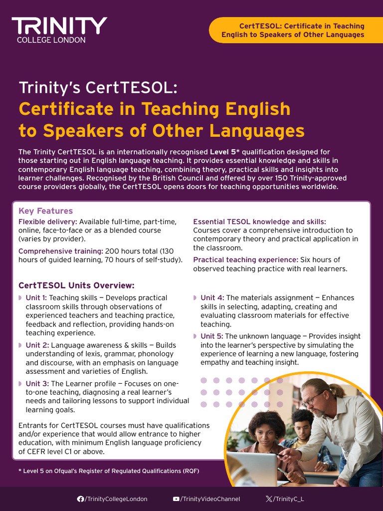 Trinity CertTESOL Course Overview | PDF | English As A Second Or ...
