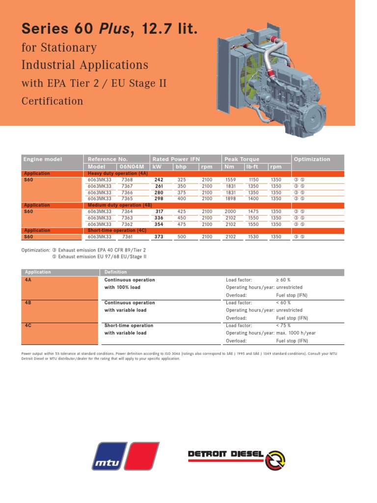 MTU Series 60 Engine Specifications | PDF | Engines | Diesel Engine