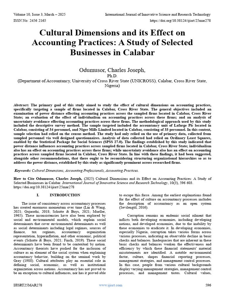 Cultural Dimensions and Its Effect On Accounting Practices: A Study of ...