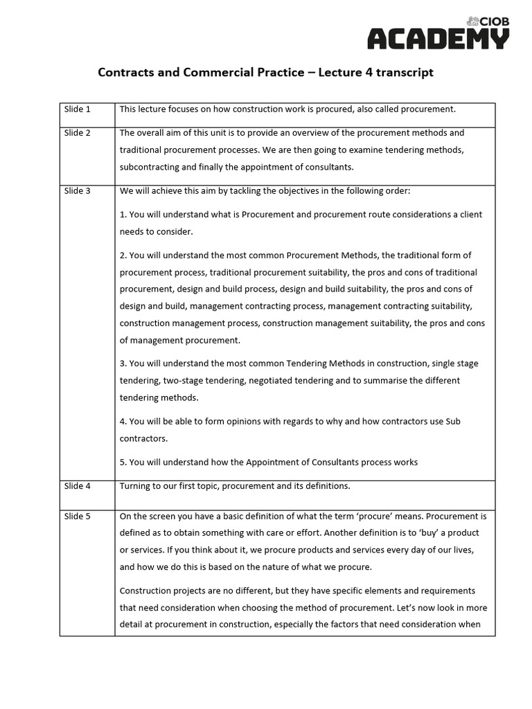 Construction Procurement Methods Explained | PDF | Subcontractor ...