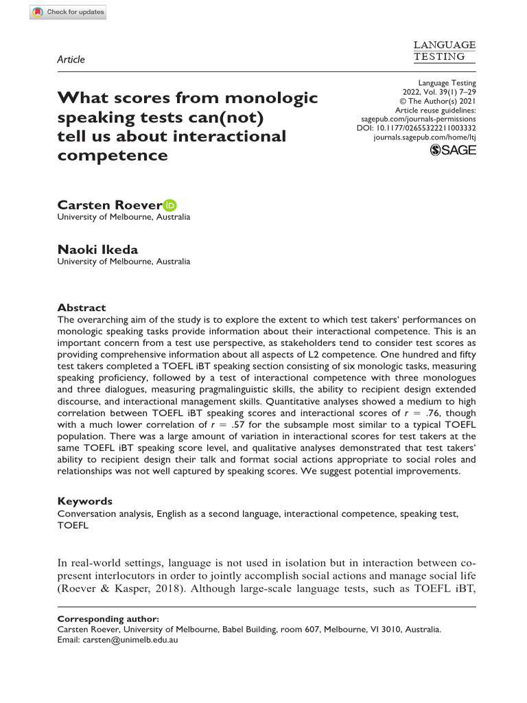 Monologic Tests and Interactional Competence | PDF | Test Of English As ...