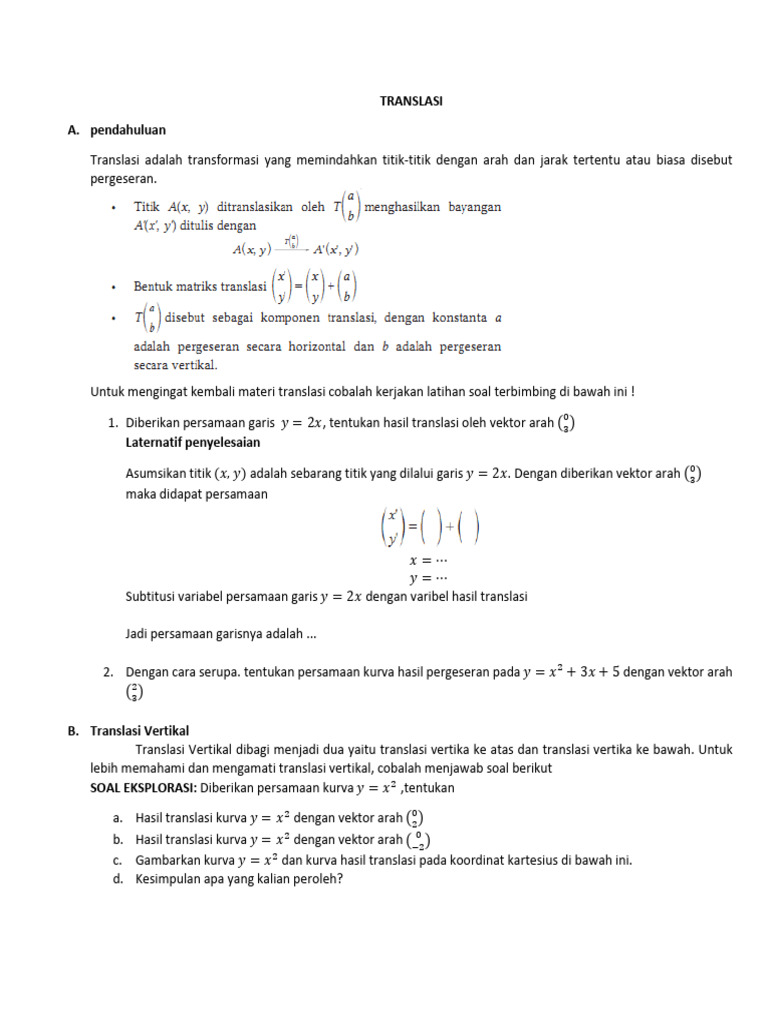 Materi dan Contoh Translasi Horizontal | PDF
