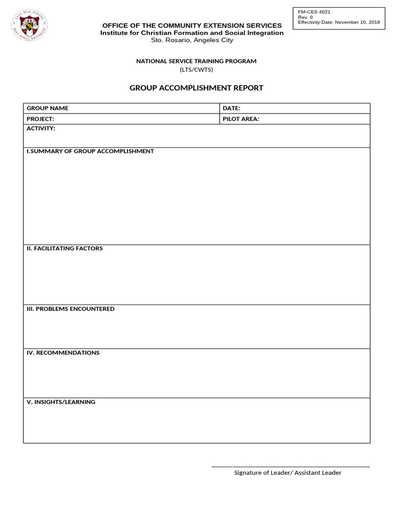 FM CES 4021 - Group Accomplishment Report | PDF