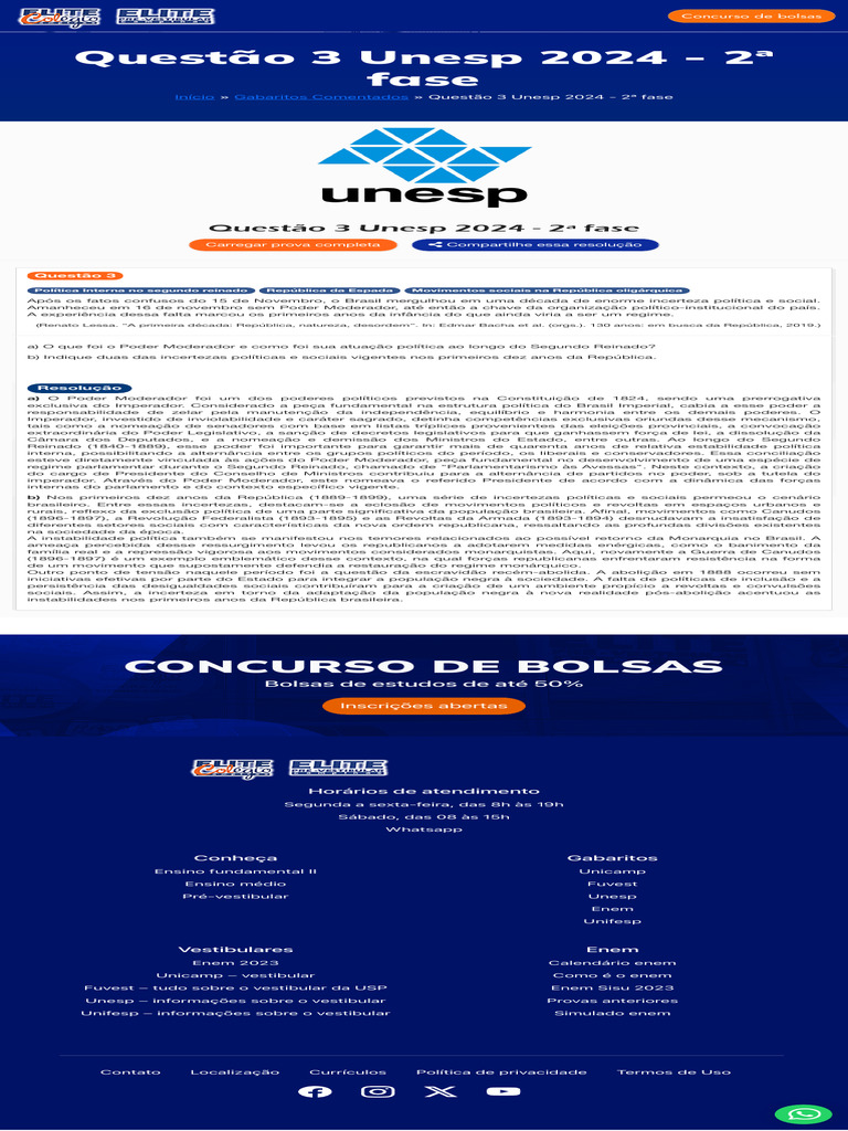 Questão 3 Unesp 2024 - 2 Fase - Elite Colégio e Pré-Vestibular | PDF ...
