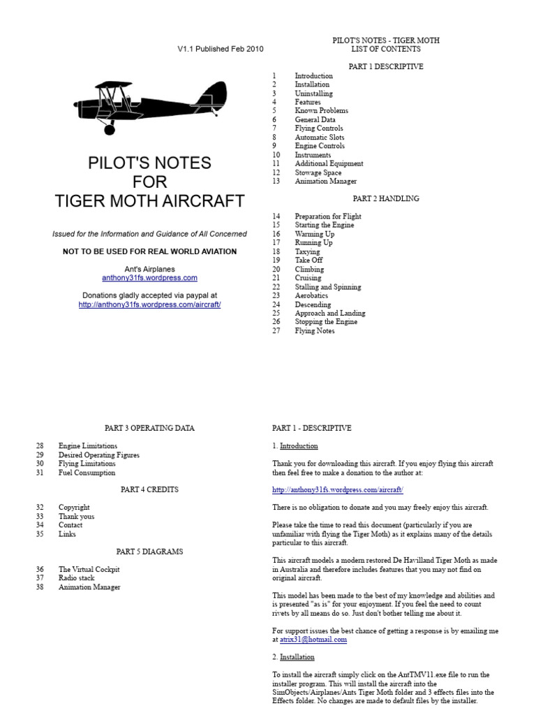 Tiger Moth Pilots Notes | PDF | Cockpit | Aircraft