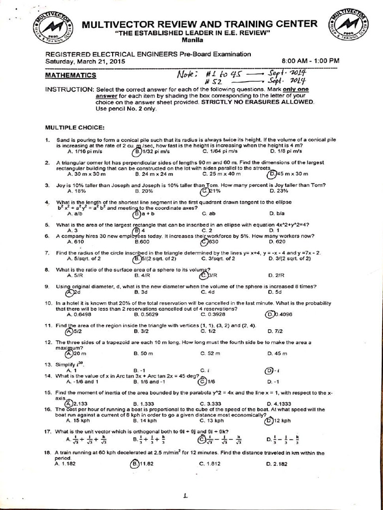 Preboard Exam For Mathematics | PDF