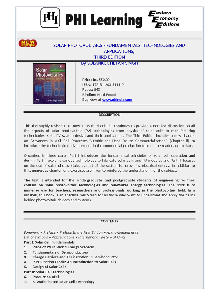 Solar Photovoltaics: Fundamentals & Tech | PDF | Photovoltaics | Solar Cell