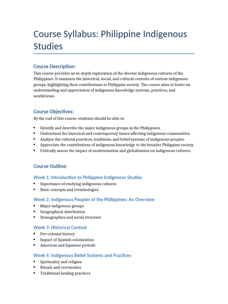 Philippine Indigenous Studies Syllabus | PDF | Indigenous Peoples ...