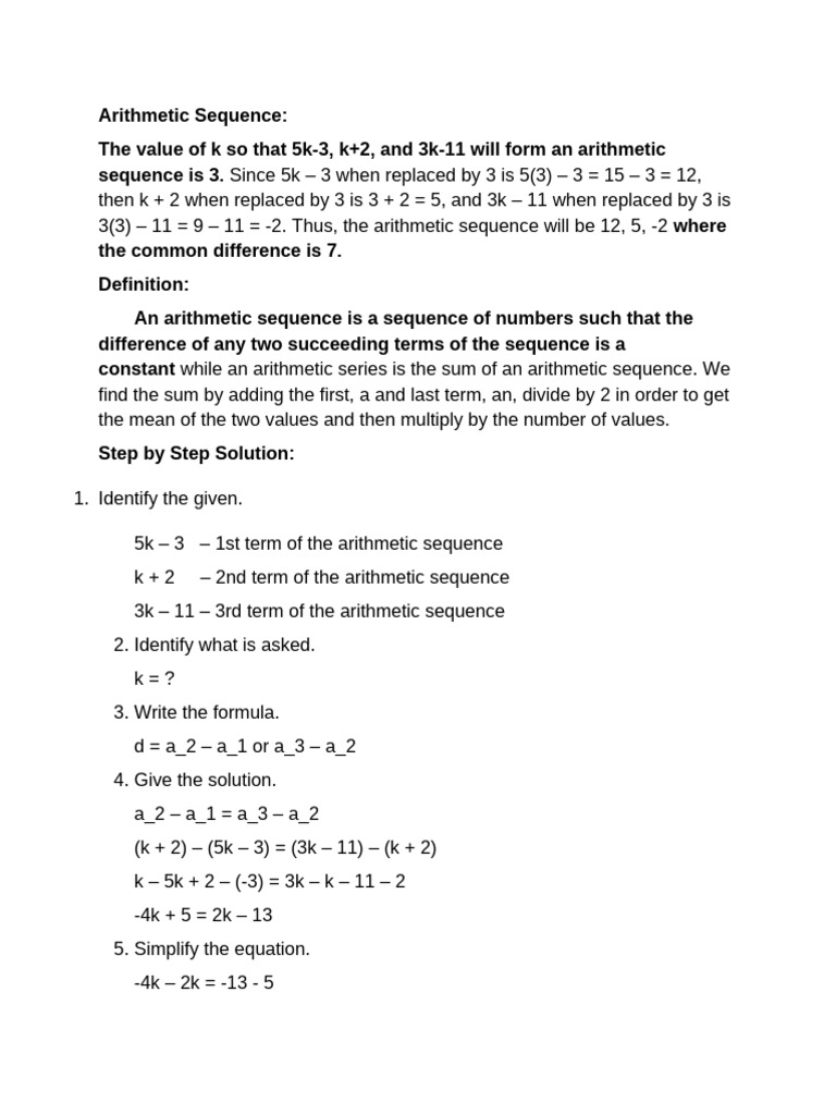 Finding k in Arithmetic Sequence | PDF