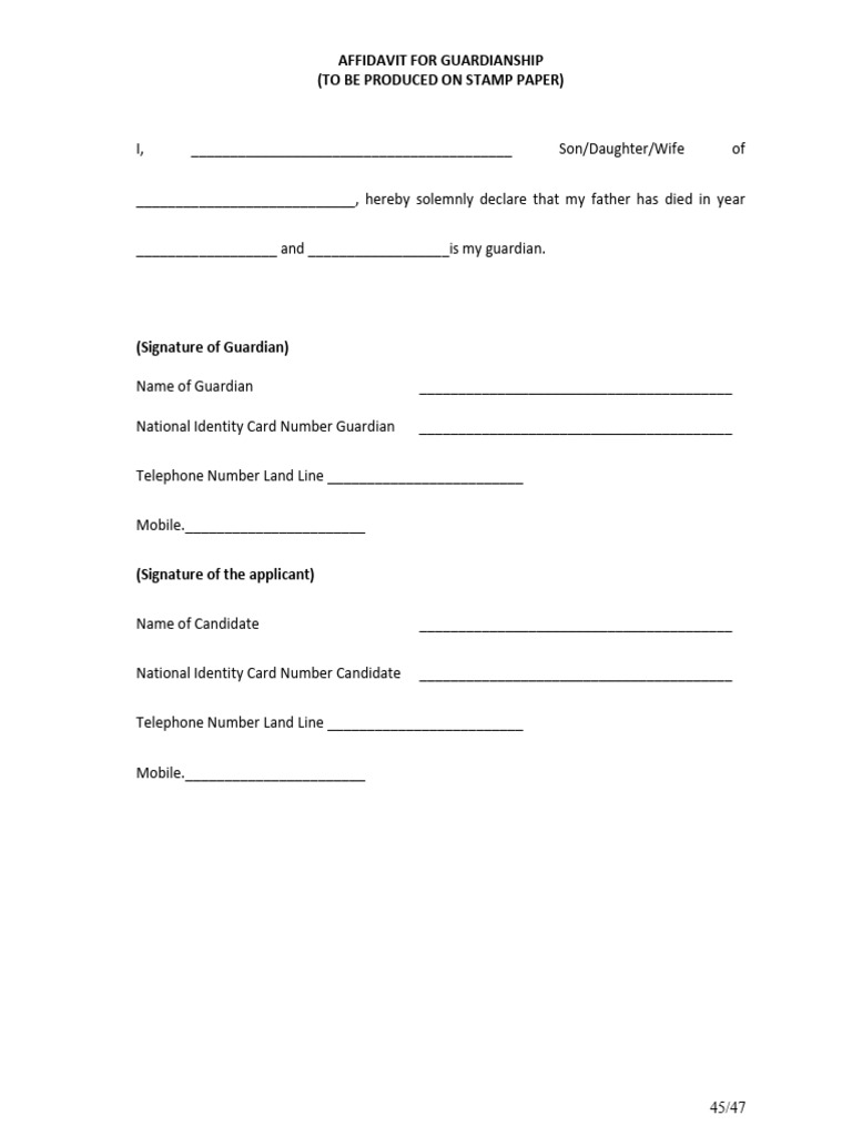 Legal Guardian Affidavit Template India | PDF