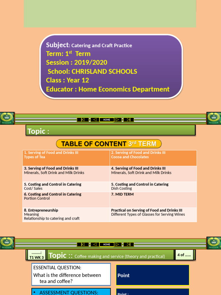 Catering and Craft Practice Overview | PDF | Drink | Chocolate