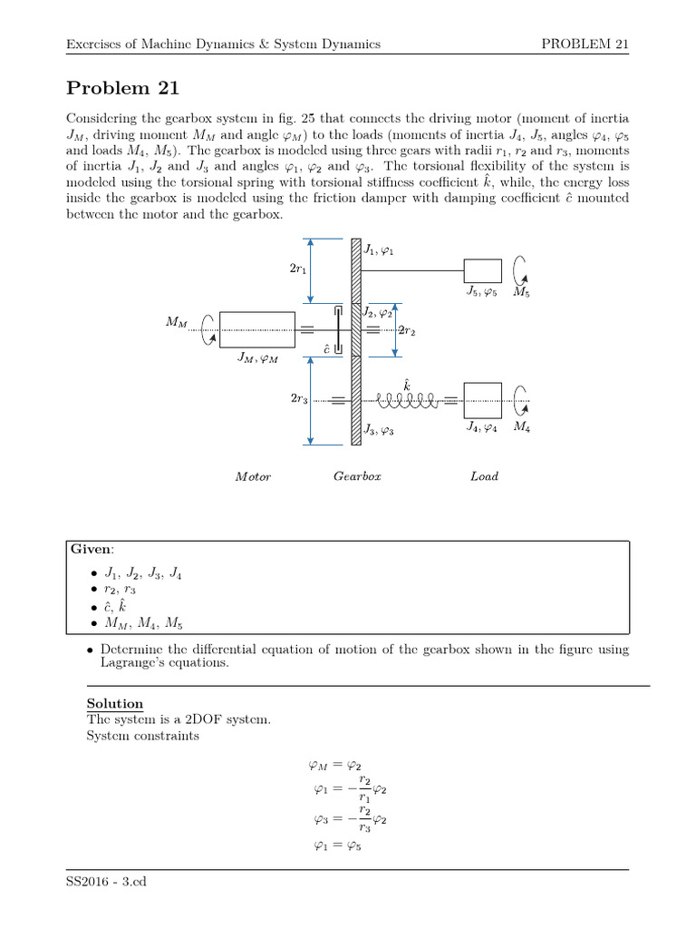 Gearbox Dynamics Problem Analysis | PDF | Lagrangian Mechanics ...