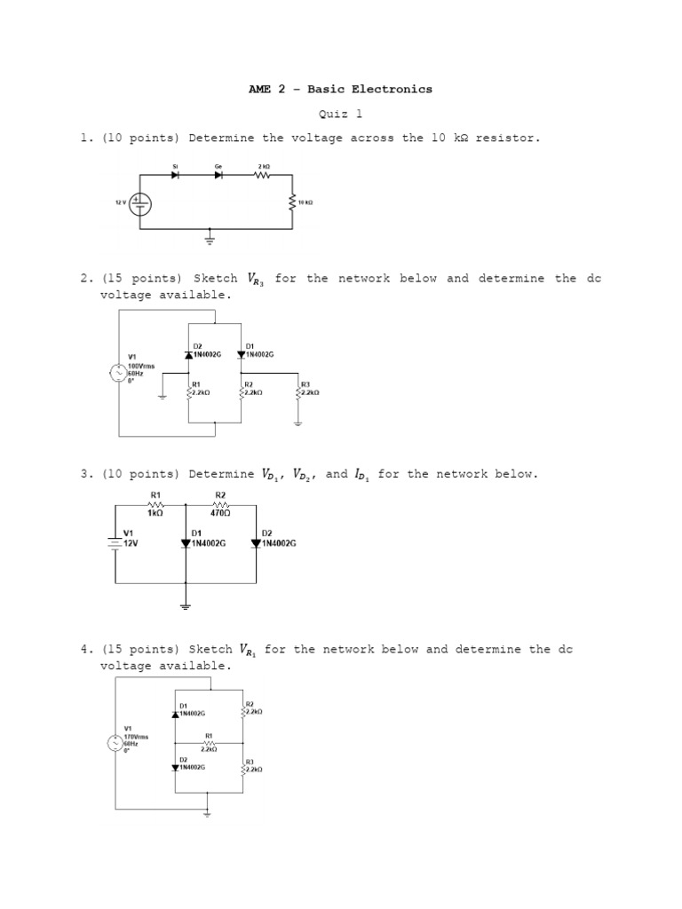 Basic Electronics Quiz 1 Solutions | PDF