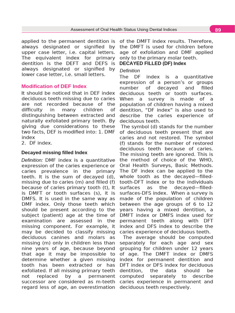 Understanding DF and DMF Indices | PDF | Human Tooth | Tooth Enamel