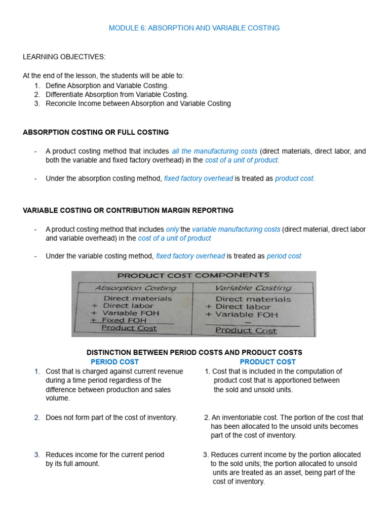 MODULE 6 Absorption and Variable Costing | PDF | Net Income | Accounting
