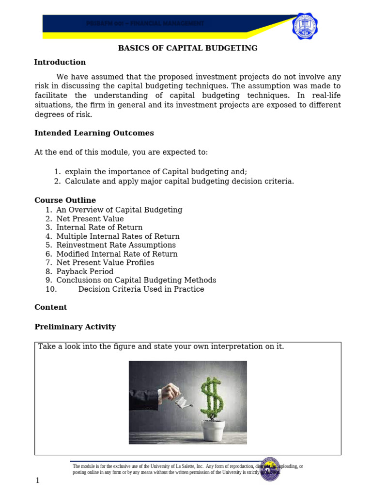 Module 5 Basics of Capital Budgeting | PDF | Net Present Value ...