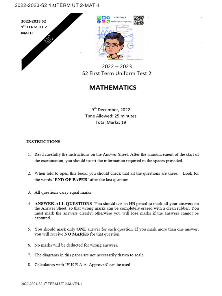 2022-2023-S2 1st TERM UT 2-MATH | PDF