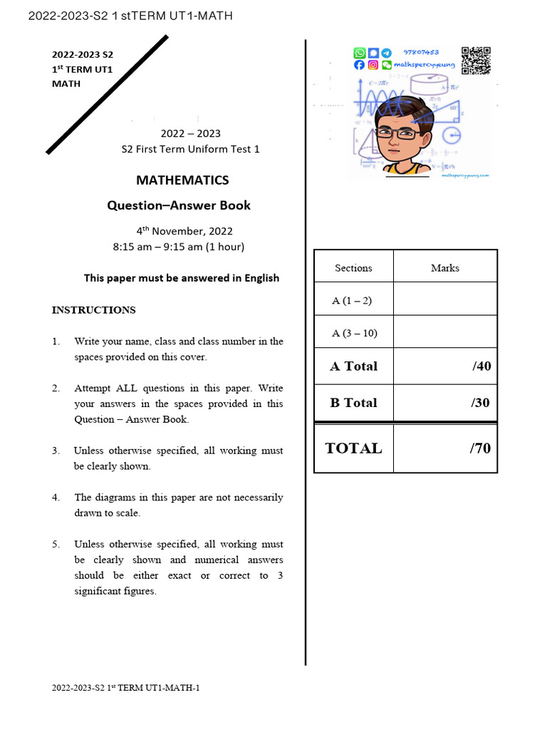 2022-2023 S2 Math Uniform Test 1 | PDF | Percentile