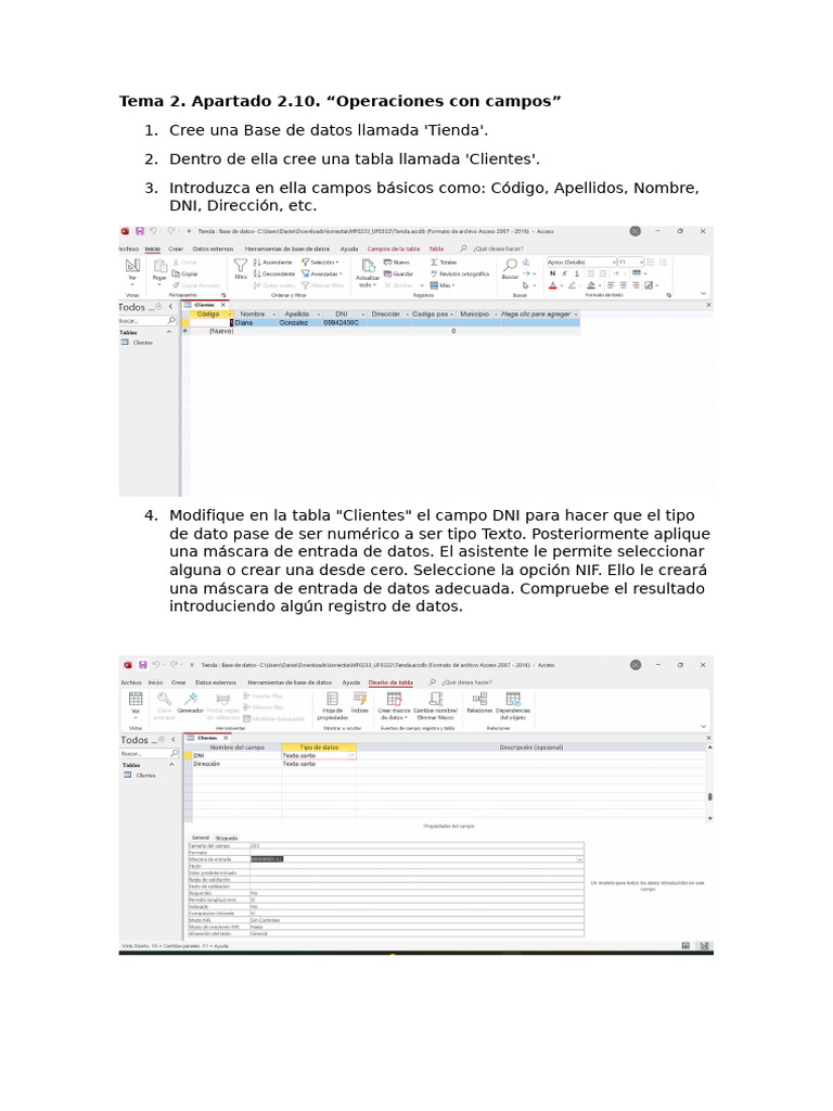 Operaciones Básicas en Bases de Datos Access | PDF | Ventana ...