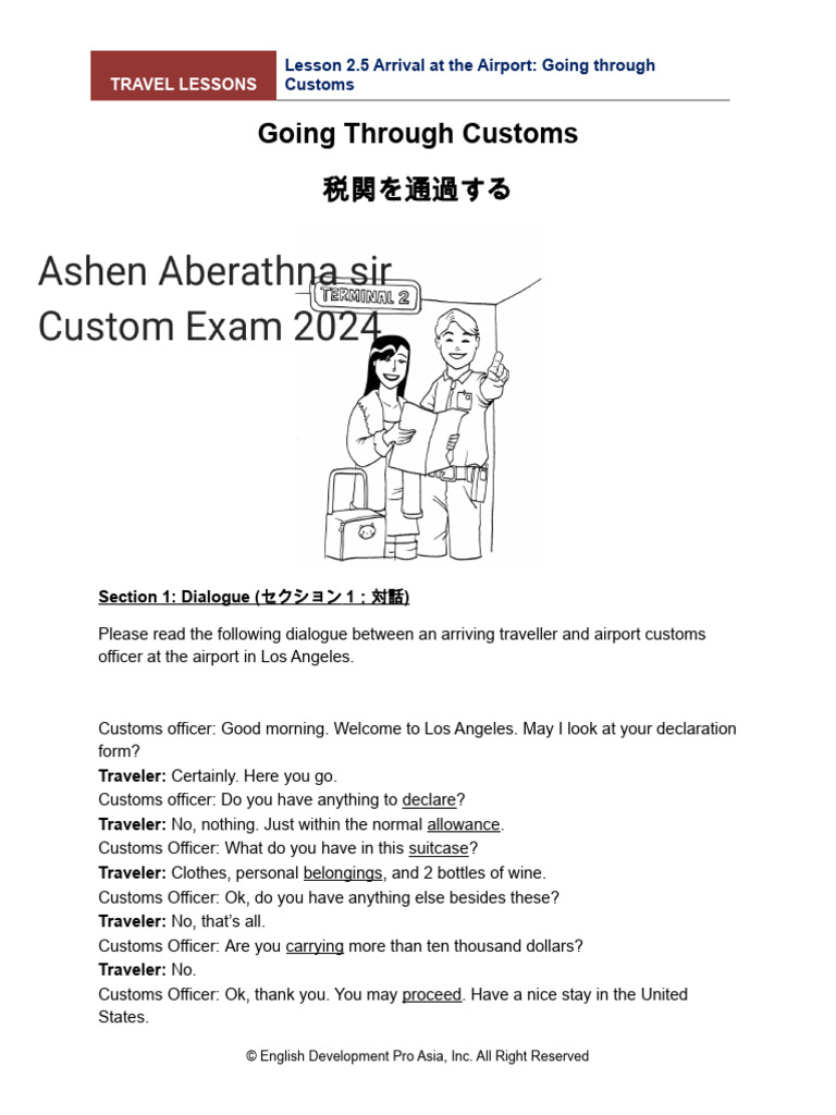 Customs Dialogue for Travelers | PDF | Syntax | Linguistic Morphology
