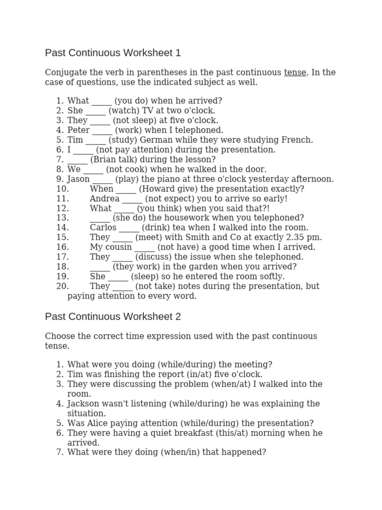 WS - Past Continuous 1 | PDF