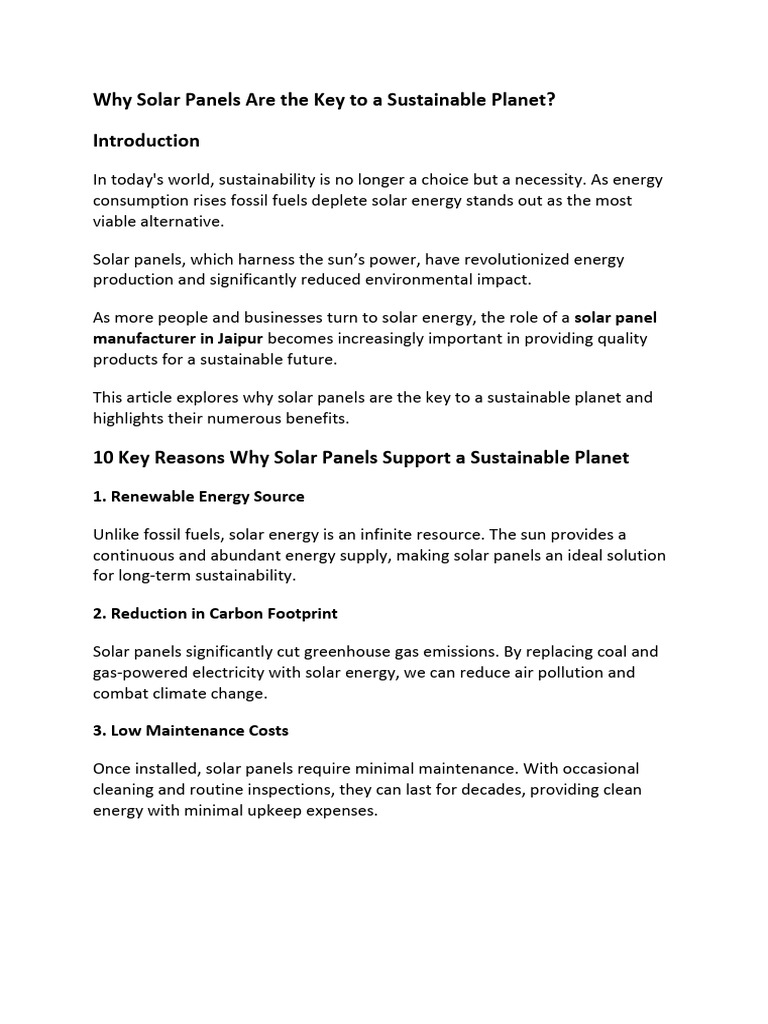 Solar Panels: Key to Sustainability | PDF | Solar Power | Photovoltaics